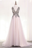 2024 Straps Prom Dresses A Line Tulle With Beading And P862L219