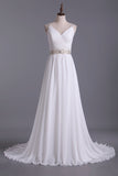 2024 Wedding Dresses Straps Court Train With Ruffles PGQET4ZS