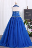 2024 Halter Ball Gown Flower Girl Dresses Dark Royal Blue PKRL832A