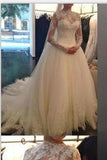 2024 Wedding Dresses A Line High Neck Long Sleeves Tulle With Applique PZNYB42Z