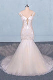 Charming Mermaid Tulle V-neck Wedding Dress, Sheer Back Long Bridal Dresses STI15112