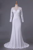 2024 Wedding Dresses Scoop Long Sleeves Spandex Court Train PFH7L1MS