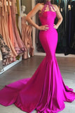 Mermaid Prom Dress High Neck Satin Appliques Court STIP9H8RQQF