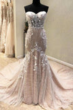 Gorgeous Sweetheart Mermaid Lace Appliqued Wedding Dresses Strapless Bridal STIPJ18HD74