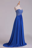 2024 New Arrival Dark Royal Blue Sweetheart Prom Dresses A Line With Beaded Bodice PQ3B9B5K