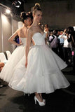 A Line Strapless Sweetheart Organza Tea Length Wedding Dresses Prom STIP4QYSTKF