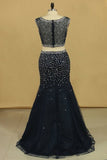 2024 Two Pieces Scoop Mermaid Beaded Bodice Prom Dresses Floor PH75R28H