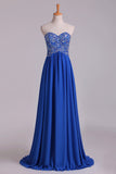 2024 New Arrival Dark Royal Blue Sweetheart Prom Dresses A Line With Beaded Bodice PQ3B9B5K