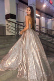 Sparkly Ball Gown Sweetheart Strapless Prom Dresses with Pockets, Dance STI20445