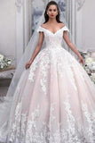 Off The Shoulder Ball Gown Tulle Wedding Dress With Appliques Princess PRMN1H92