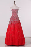 2024 A Line Strapless Beaded Bodice Prom Dresses PR5QMZLH