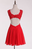 2024 Red Straps Homecoming Dresses A-Line Chiffon With Applique PJ1R13SS