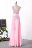 2024 Prom Dresses Chiffon A Line Scoop With Applique P6RPF7SL