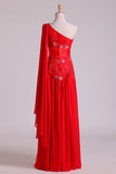 2024 Red One Shoulder A Line Prom Dresses With Applique & Ruffles P2XSFK8J