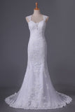 2024 Straps Wedding Dresses Mermaid/Trumpet With Applique Tulle Court Train P5B4Z5D2