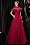 Fabulous Scoop Glitter Red Prom Dress Short Sleeves Starlight Evening Dress