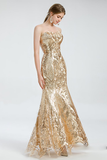 Glitter Strapless Gold Prom Dresses Long Plus Size Formal Dresses