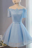 2024 A-Line Boat Neck Homecoming Dresses Organza With Appliques PPK3XLAG