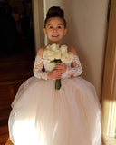 Ball Gown Long Sleeve Tulle Appliques Flower Girl Dresses with Bowknot, Baby Dresses STI15560