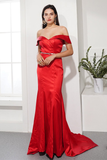 Red Mermaid Prom Dress Off the Shoulder Long Evening Party Dress