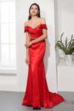 Red Mermaid Prom Dress Off the Shoulder Long Evening Party Dress