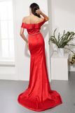 Red Mermaid Prom Dress Off the Shoulder Long Evening Party Dress