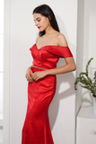 Red Mermaid Prom Dress Off the Shoulder Long Evening Party Dress