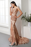 Glitter Prom Dress Champagne Mermaid Evening Dress