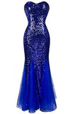 Sweetheart Mermaid Sequined Long Prom Dresses