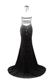 Luxury Crystal Prom Dress Halter Neck Mermaid Long Evening Party Gown