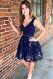 Elegant A Line V Neck With Lace Appliques Homecoming Dresses