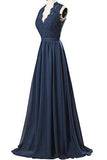 V-neck Long Chiffon open Back Bridal Prom Evening Dress