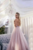 Elegant A Line Spaghetti Straps V Neck Prom Dress With Handmade Flowers, Bridesmaid Dress STI15577