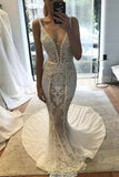 2024 V Neck Mermaid Chiffon Wedding Dresses With Applique P8GSBYS6