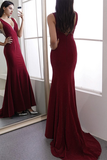 Burgundy Prom Dresses Halter Cris Cross Mermaid Evening Party Dresses