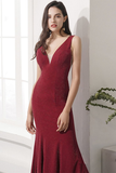 Burgundy Prom Dresses Halter Cris Cross Mermaid Evening Party Dresses