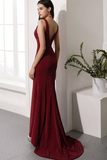 Burgundy Prom Dresses Halter Cris Cross Mermaid Evening Party Dresses