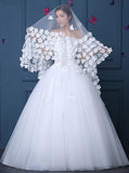 Long Tulle Ivory Wedding Veils with Hand Made Flowers, Wedding Veils STI15583