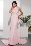 Hot Selling Pink Prom Dresses Long Spaghetti Straps Appliques Evening Dresses