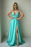 2024 Spaghetti Straps Prom Dresses Satin A PJBYX64X