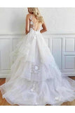 A-Line V Neck Sweep Train Wedding Dress PQ83KNHM