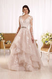 2024 New Arrival V Neck Long Sleeves Tulle With Applique Wedding Dresses PBGA4H7Q