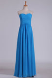 2024 A Line Sweetheart Ruched Bodice Prom Dress Chiffon Floor PF69TKP2