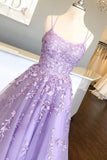 A Line Tulle Yellow Spaghetti Straps Prom Dresses with Appliques, Party STI20385