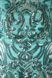 Glitter Mermaid Cyan V Neck Prom Dress