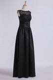 2024 Prom Dresses Bateau A Line With Beaded Tulle Bodice Pick Up Long Satin PDB2ZMHL