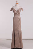 2024 Off-The-Shoulder Sheath Floor-Length Elastic Satin P9KRNH5R