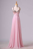 2024 Prom Dresses A-Line Cross Back Floor-Length Chiffon Pink Ready To PH3S1HGA