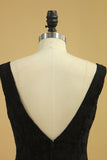 2024 Black Lace Evening Dresses V Neck Open Back Sweep Train Sheath Size PC5BB5L4