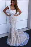 Charming Mermaid Square Neck Straps Lace Wedding Dresses, Bridal STI20403